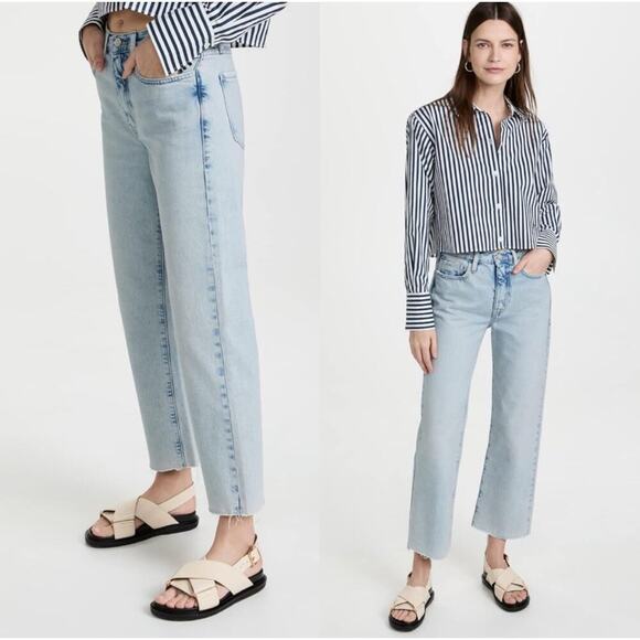 FRAME Le Jane Raw Hem High Waist Crop Wide Leg Jeans Temecula Rips Size 25 NWT - Picture 2 of 11